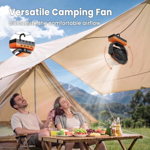 Image of FRIZCOL 3-in-1 Camping Fan - Portable Fans Rechargeable - 24000mAh Battery Powered Fan with Light & Remote for Indoor, Outdoor, Tent, Travel, Fishing, Jobsite, Gifts for Men Dad Him - Orange