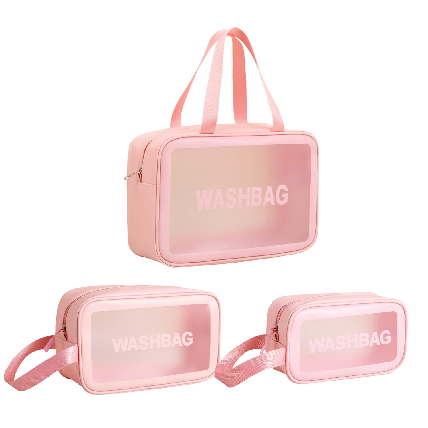 OPPLESIN Bolsas de Aseo Transparente 3 en 1, OPPLESIN Neceser Transparente para Piscina,Baño,Viaje,Vuelo (Rosa)