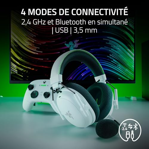 Razer BlackShark V3 Pro Xbox S|X - Casque e-Sport sans Fil avec ANC - Réduction Active du Bruit - Haut-parleurs Triforce 50mm - HyperSpeed 2,4 GHz & Bluetooth - Equilibre Jeu/Chat - Xbox/PC | Blanc