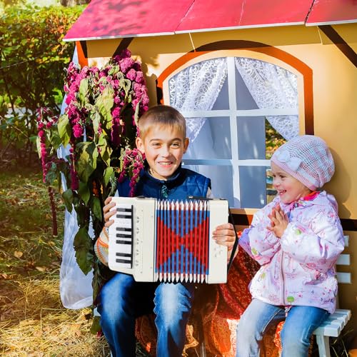 Akkordeon für Kinder und Erwachsene, 17 Tasten 8 Bässe Piano Ziehharmonika Mit Einstellbare Trageriemen, Musikinstrument für Anfänger Ab 3 Jahre (Weiß)