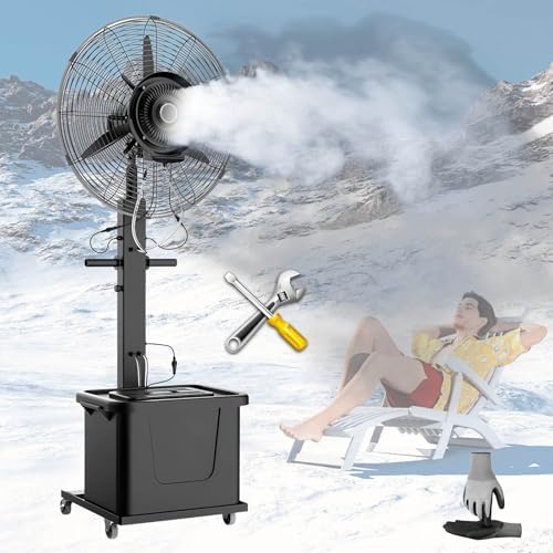 26" & 30" Industrial Misting Fan - 90° Oscillating Floor Fan with 3 Speed Settings for Patio, Garage & Warehouse - Powerful Outdoor Cooling Solution (Liftable, 650)