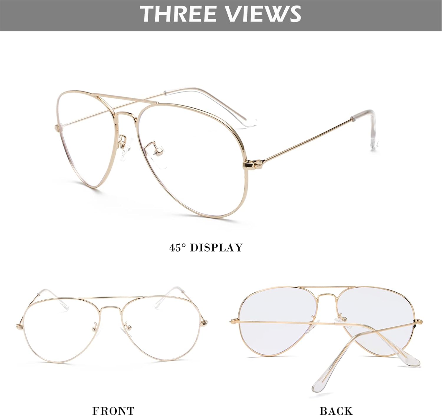 HJSTES Clear Lens Aviator Glasses Blue Light for Women Men Classic Pilot Frame Non-prescription Eyeglasses - Image 4