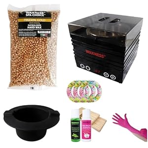 Waxness Spa Choice Mineral Gold Stripless Waxing Kit with 2.2 LB Wax Bag, Wax Warmer W-CUBE Black Digital 1 lb and Black Non-Stick Easy Clean Silicone Bowl