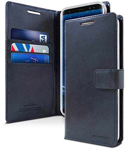 GOOSPERY Blue Moon - Funda tipo cartera para Samsung Galaxy S9 Plus (2018) de piel con función atril (azul marino oscuro)