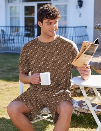 Image of Ekouaer Men's Pajamas Set Casual Short Sleeve Shirts and Shorts Soft 2 Piece Loungewear With Pockets