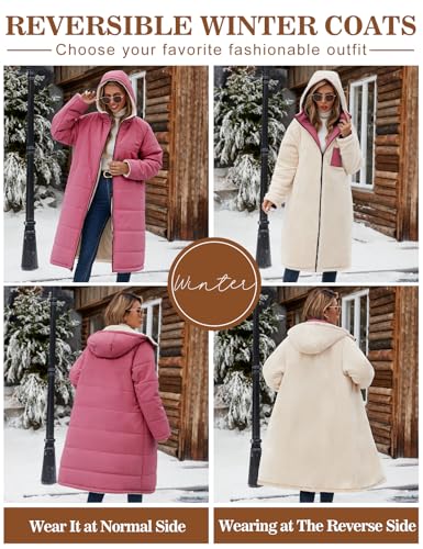 Yusongirl Womens Winter Long Coats Trendy Puffer Jacket Sherpa Fleece Lined Down Coat Long Sleeve Parka Oversized with Hood3