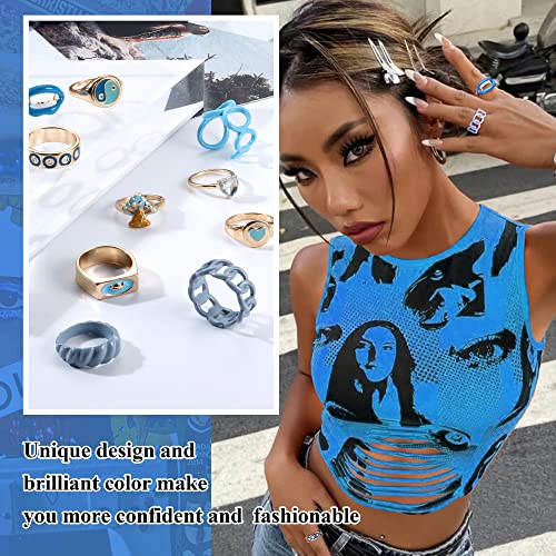 Sanfenly 12Pcs Y2K Chunky Rings Colorful Rings For Women Teen Girls Acrylic Resin Rings Aesthetic Gold Cute Trendy Funky Statement Stackable Finger Knuckle Rings Aesthetic Y2K Jewelry #TOP4