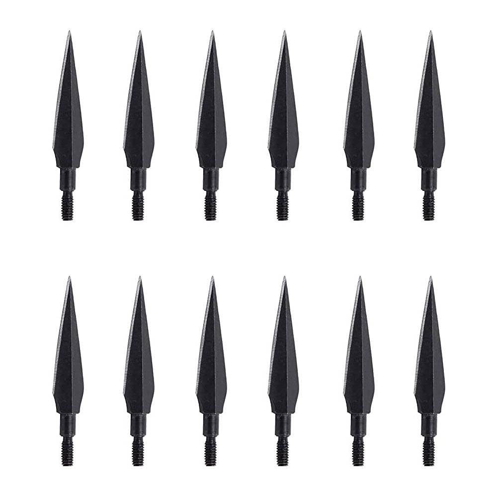 e5e10 12 Pcs Black Archery Metal Broadheads Pitch Black Arrow Broad Head Arrow 125 Grain Screw-On Tips Arrowhead for Traditional Outdoor Hunting