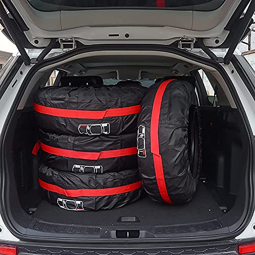 Image of Set of 4 Spare Tire Cover Tote Upgraded 420D Version Portable Dustproof Wheel Storage Bag with Handle Easy Transportation for Trailer Truck Camper Auto Universal Fit 17in-30in (Red, S)