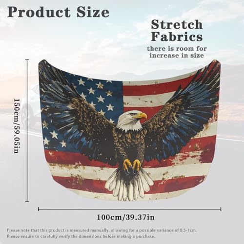 Image of Eagle American Flag Car Hood Cover Weatherproof Automotive Exterior Accessories Universal Fit Hood Covers for Cars, Trucks, SUV, or Van Full Coverage 4th of July Decor