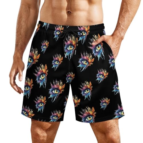 Watercolor Eyes Feather Mens Swim Trunks Swimming Board Shorts with Compression Liner Summer Beach Bottom