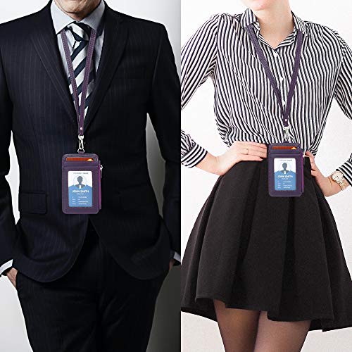 Leamekor Id Badge Holder With Neck Lanyard Pu Leather Id Badge Wallet Case With 1 Id Window, 4 Card Slots, 1 Side Zipper Pocket #TOP1