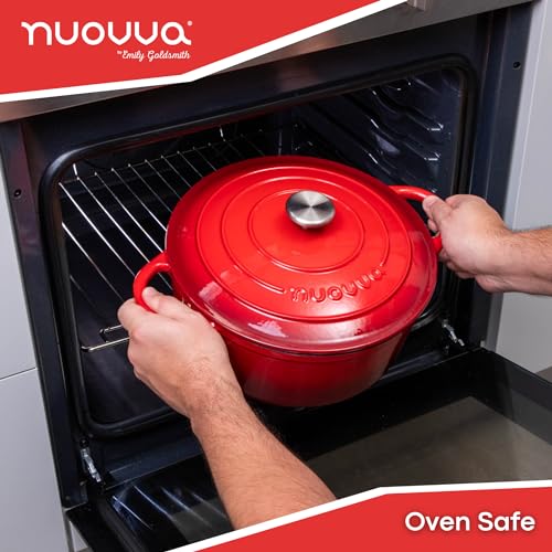 Image of Cast Iron Dutch Oven with Lid - Non-Stick Ovenproof Enamelled Casserole Pot- Sturdy Dutch Oven Cookware - Red, 7.3- Quart, 30cm- by Nuovva