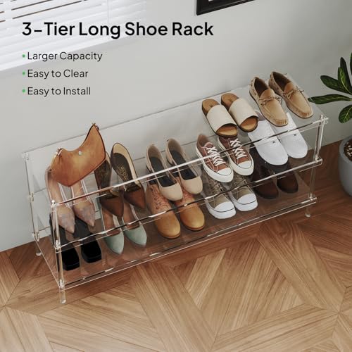Aquiver Acrylic 3-Tier Long Shoe Rack - Clear Wide Shoe Rack for Closet - Entryway Shoe Storage Organizer - 42.7'‘ L x 11.8'' W x 20.5'' H, Easy Assembly & Clean by Aquiver - Image 4