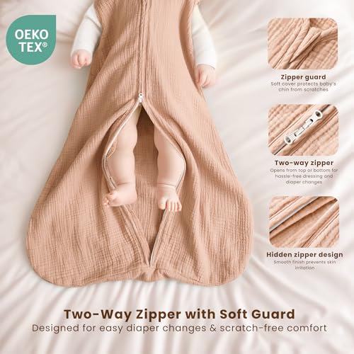 Image of Konssy Muslin Baby Sleep Sack 6-12 Months, 0.8 TOG Baby Wearable Blanket