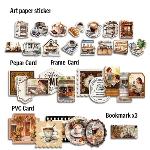 Image of The AutoStory Cafe Shop Scrapbooking Album A6 Junk Journal Notebook Aesthetic Stickers Collage Paper Washi Tape DIY Craft Art Vintage Hobby Assortment Set Present Teens (See You Coffee, Coffee)