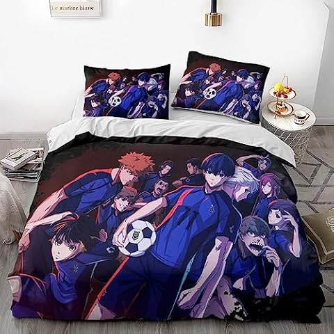 NICHIYOBI Blue Football Anime Yoichi Duvet Cover Set 3D Bedding Comforter Cover 3 Pcs (1 Duvet Cover+2 Pillowcases) Bedding Set (12,Full-80x90in+20x30in*2) Cover