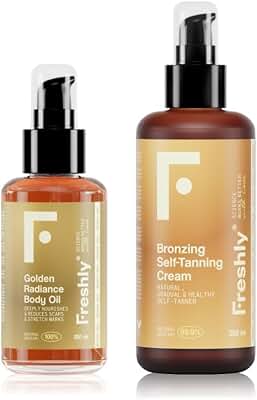 Freshly Cosmetics | Golden Bronze Body Pack | Autobronceador Corporal y Aceite Nutritivo | Pack Aceite + Crema 100ml + 200ml | Bronceado Natural Progresivo para Piel Luminosa
