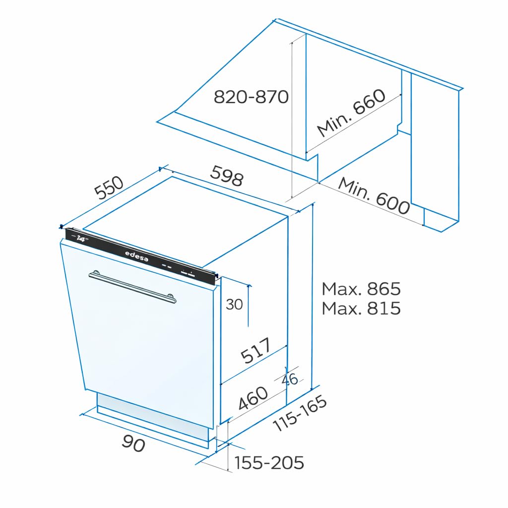 Edesa Lavavajillas Integración EDB-6130-I, 13 Cubiertos, 5 Programas, Ancho de 60 cm, Potencia 2100 W, Acabado en Acero Inoxidable