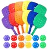 Lunmon Plastic Paddleball Racket with Balls PE Equipment for Elementary School 15.2 x 7.5 Inches Paddle Ball Racket with Lanyard Physical Education Classes Equipment 6 Colors