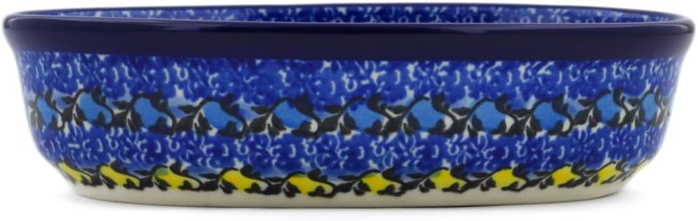 Polmedia Polish Pottery Condiment Dish UNIKAT - Deep Blue Pattern Handmade in Boleslawiec Poland by Ceramika Artystyczna + Certificate of Authenticity
