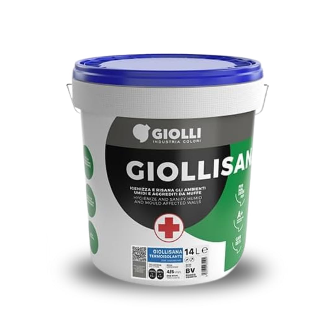 Giolli industria colori | Pittura Antimuffa per Muri Interni Giollisana Termoisolante - Pittura Termica Bianca Anticondensa Traspirante Lavabile - Certificata A+ e Priva di Formaldeide - 14 L