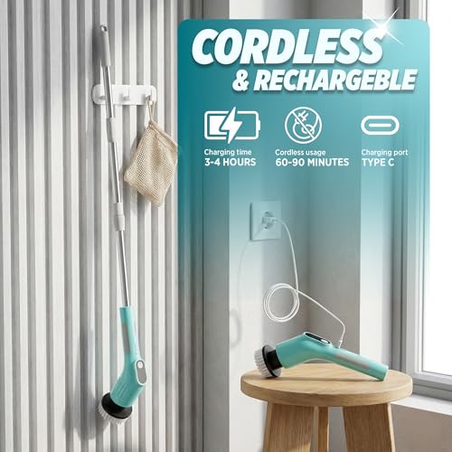 Image of Spotzero By Milton 8-in-1 Electric Spin Scrubber, IPX6 Rated, Water Proof Cordless Cleaning Brush with 8 Replacement Head, Power Scrubber, Dual Speed, Adjustable & Detachable Handle, Household, Car