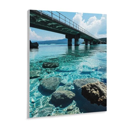 数字油絵 ラッセン 青い空と白い雲の下、青い海に架かる橋 デジタル油絵 数字キットによる絵画 DIY絵 手塗り 魅惑的な色彩の風景 夢のような光景 数字キット塗り絵 壁飾り ホーム オフィス装飾 数字塗り絵 手工芸 初心者 大人 子供 贈り物 40×50c