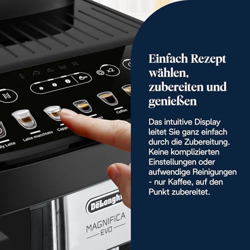 De’Longhi Magnifica Evo - Perfetto Kaffeevollautomat mit LatteCrema-Milchaufschäumer, 7 One-Touch-Getränke, Cappuccino, Espresso Kaffeemaschine, Soft-Touch-Bedienfeld, Schwarz (ECAM292.81.B) – Bild 6
