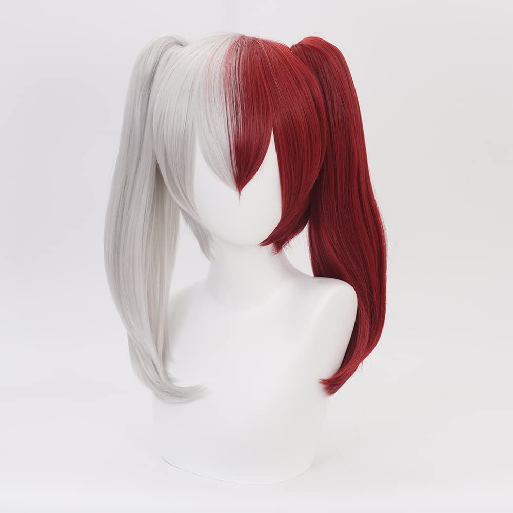 Half Red White Double Ponytail Long Cosplay Wig Heat Resistant Synthetic Costume Hairs for Women Men Halloween Cos Anime Party Replacement Wigs - Image 2