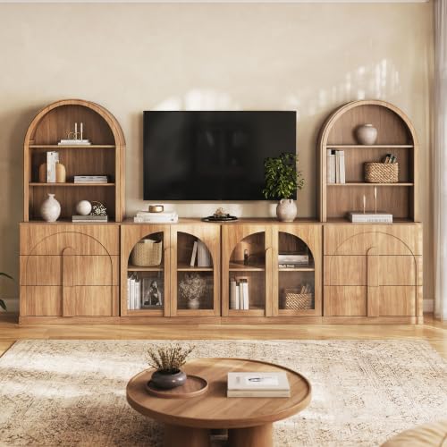 Image of BELLEZE Bijou 126 inch Wall Unit 6-Piece Modular TV Stand - Camel
