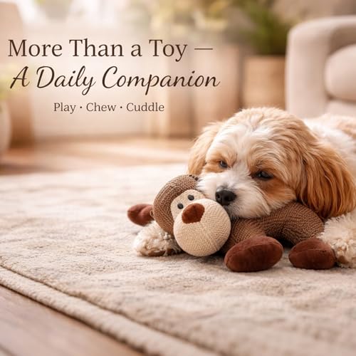 AUOBAG Dog Toys for Aggressive Chewers, Indestructible Stuffed Animals Toy for Puppy &amp; Small Dogs, Linen Fabric Plush Design for Anxiety Relief (Monkey)