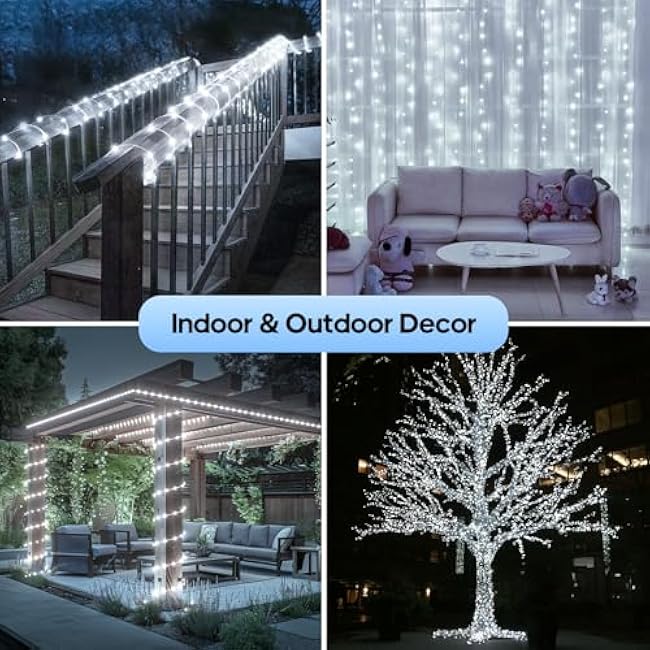 Christmas Twinkle Lights, 206FT 600 LED Outdoor String Lights, IP65 Waterproof, 8 Modes, Plug in Timing & Memory Functions, for Backyard, Garden- Cool White