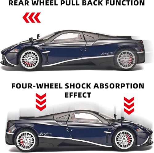 Image of LONGMIRE Pagani Huayra Dinastia 1:18 Scale Alloy Metal Pull Back Die-cast Model Car Toy with Openable Doors Light and Music for Kids and Boys