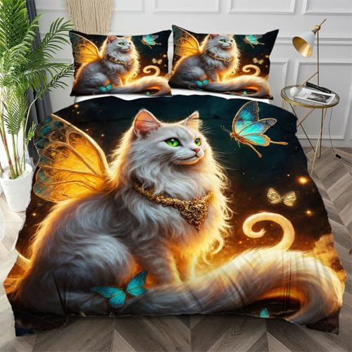 Housse de couette chat 160x200 imprimé 3D avec fermeture éclair cachée - 2