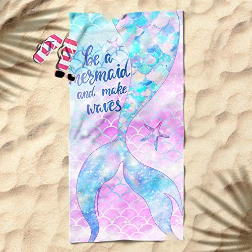 Hexagram Mermaid Beach Towel,Fantasy Mermadi Tail Microfiber Large Bath Towels for Girls, Quick Dry Kids Meraid Pool Towels Oversized 31\" x 63\" Blanket for Travel