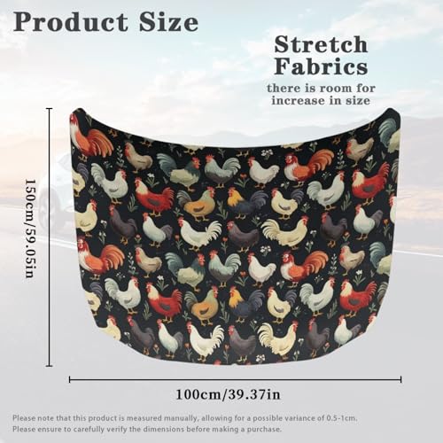Image of Rooster Car Hood Cover Protector for Most Vehicles Sedans Trucks SUVs, Colorful Cartoon Chicken Stretchable Auto Accessories, Countryside Car Bonnet Banner
