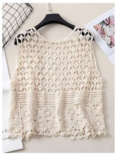 SweatyRocks Women's Hollow Out Sleeveless Sweater Vest Crochet Knit Open Front Cardigan2