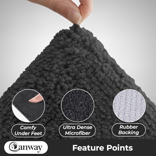 Image of CANWAY 1100 GSM | Pack of 3|50x35 Cm Premium Microfiber Floor Mat | Ultra Soft & Super Absorbent | Anti-Slip Backing | Quick Dry Bath, Bathroom & Kitchen Mat|Dark-Grey