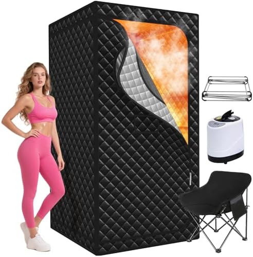 Gozuna Upgraded Portable Sauna for Home, Large Size Personal Sauna Box with 3L 1300W Steamer, Big Folding Chair, 9 Levels Heat, Full Body Steam Room Tent for Home Relaxation Spa 3