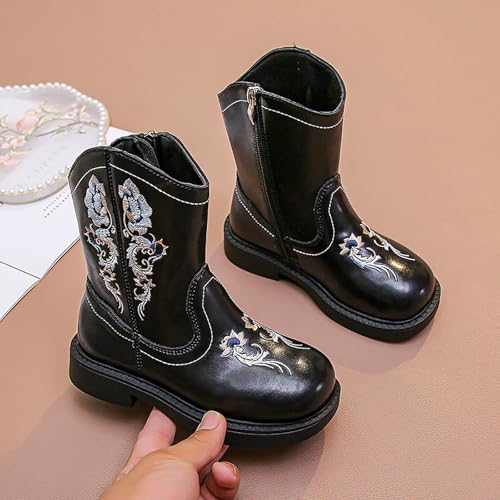 IWIHMIV Kids Cowboy Boots Girls Western Mid Calf Boots with Embroidered and Zipper Comfortable Soft Sole Riding Shoes3