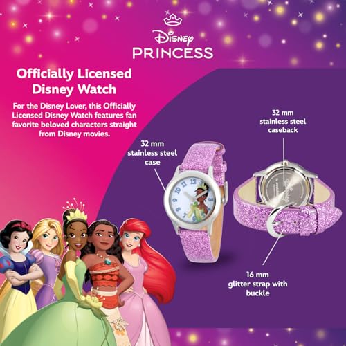 Disney Girl's 'Tiana' Quartz Stainless Steel and Leather Watch, Color:Purple (Model: W002979)3