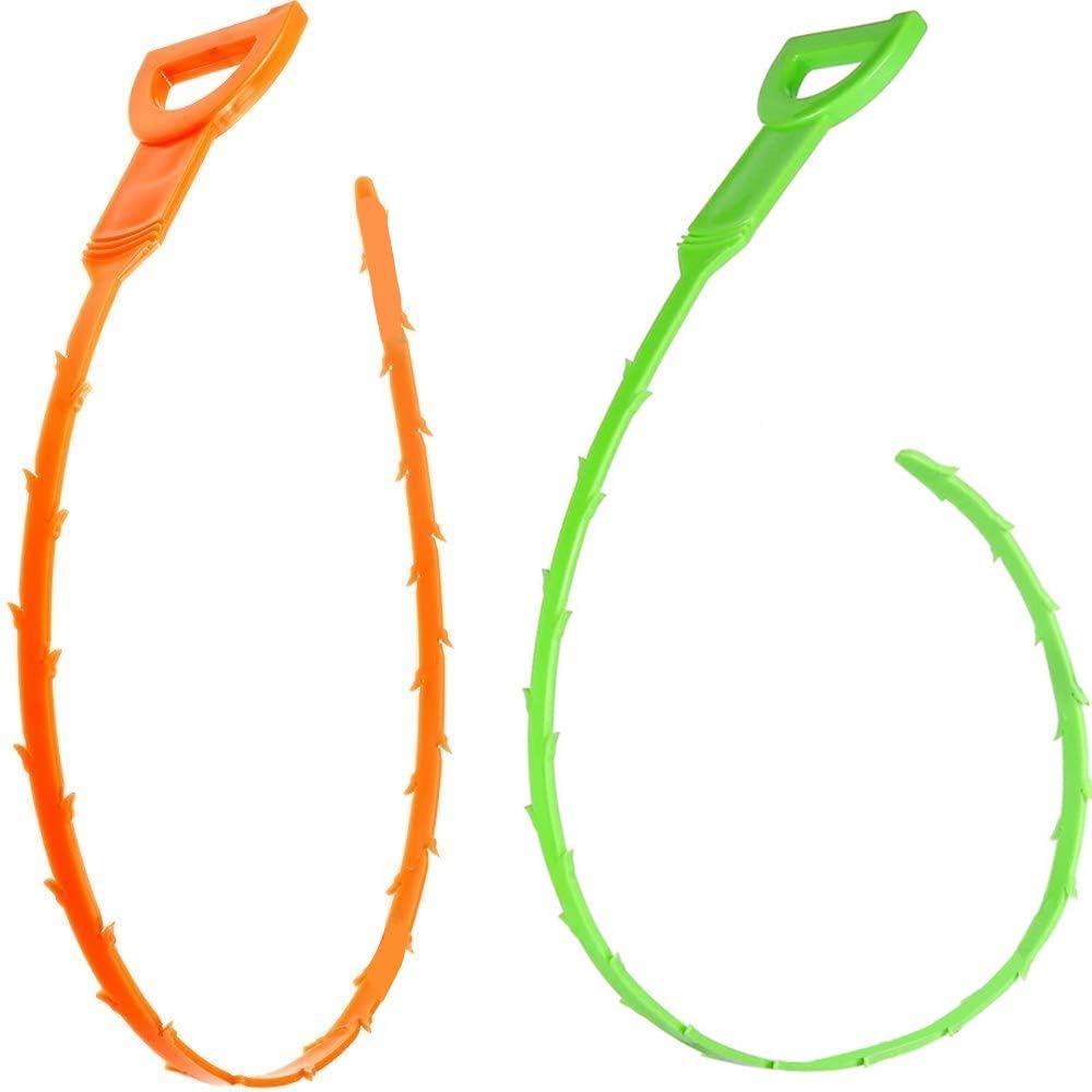 AQwzh Drain Clog Remover Tool, 2 Pack Drain Hair Clog Remover Tool, Sink Drain Clog Remover Drain Cleaner Tool for Sink, Tube Drain Cleaning, Orange,Green, 1 Count (Pack of 2)