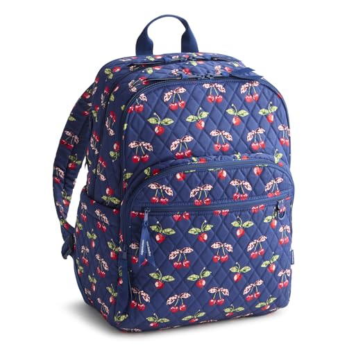 Image of Vera Bradley Women's Premium Cotton Large Bancroft Backpack - 15 inch Laptop & Trolley Sleeves - Cherry Picking, 28L