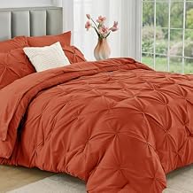 JOLLYVOGUE Full Size Comforter Sets 7 Pieces - Bed in a Bag Full for All Season, Pintuck Bedding Comforter Sets with Comforter, Flat Sheet, Fitted Sheet and Pillowcases & Shams, Burnt Orange