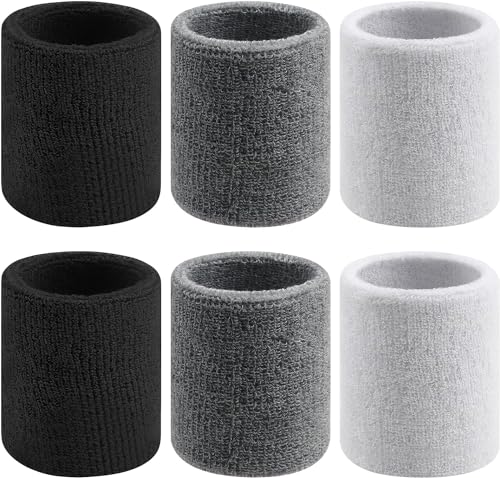 SULOLI 6 Pezzi Polsino Sportivo Elastici,Polsini Sweatband Sport,Polsini Palestra Addensato da Uomo Donna,Morbido Addensato per Basket Palestra Fitness Tennis