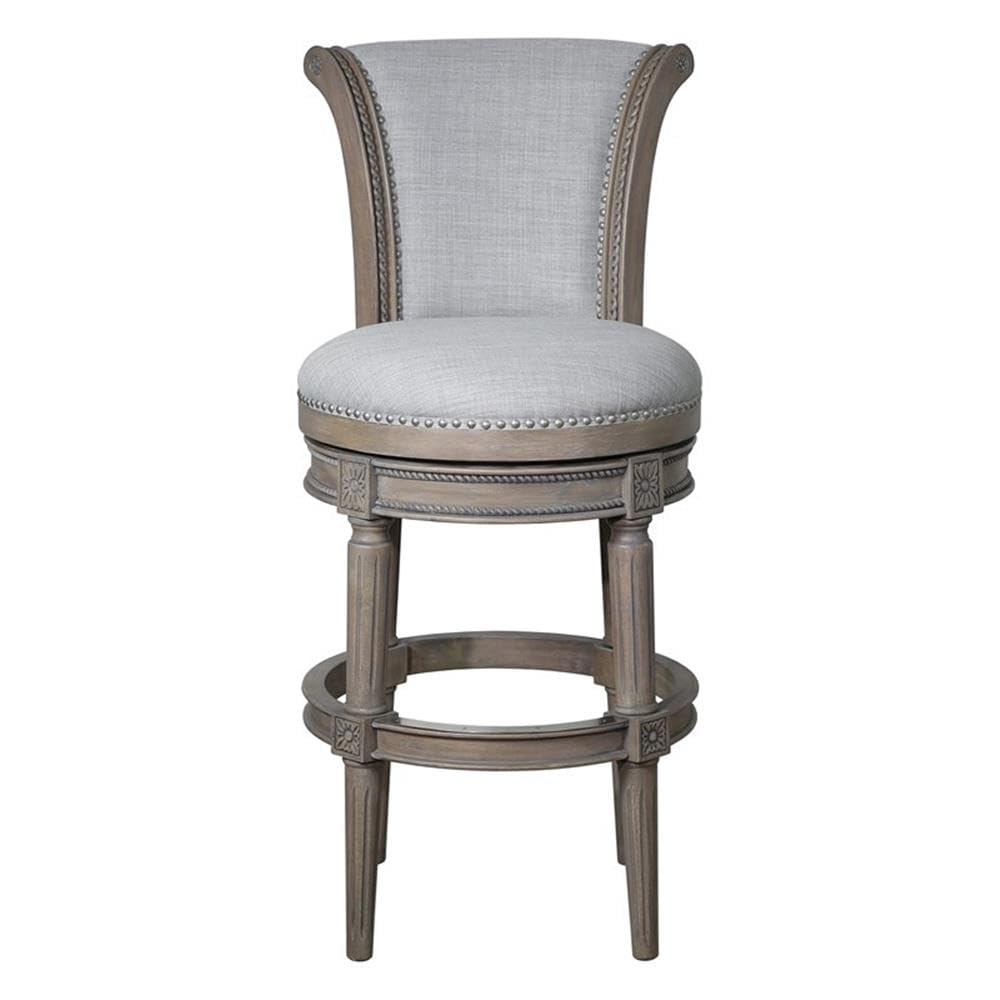 New Ridge Home Goods Chapman 31in. Wood Bar-Height Swivel Barstool with High-Back- Weathered Gray