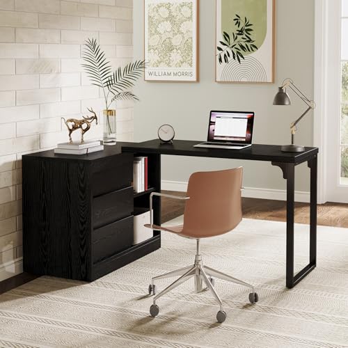 Tribesigns L-Shaped Computer Desk with Drawers and Shelves, Rever...
