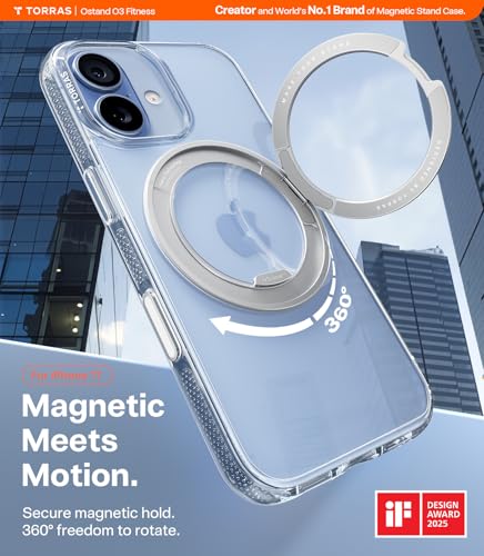 Image of TORRAS for iPhone 17 Case 360 Magnetic Durable Stand O3 Fitness Series, [Fit for MagSafe] [360 Rotating Kickstand] 4X Mil-Grade Shockproof, Camera Control Button, Slim, Crystal Clear