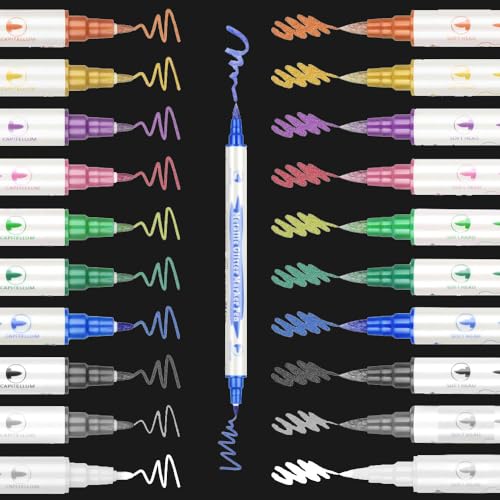 Jonami Rotuladores Metálicos, Bolígrafos Metálicos de Doble Punta para Álbum de Fotos DIY, Marcador para Decorar Piedra, Vidrio, Madera, Papel Negro - 10 Colores